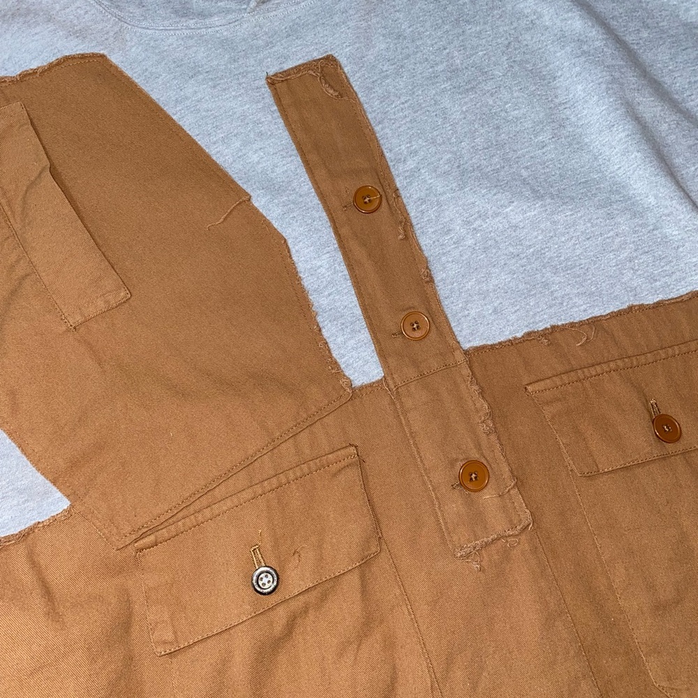 MNML Outerwear Oversized Gray & Brown Mash Up Hoodie | Size Medium - Picture 3 of 16